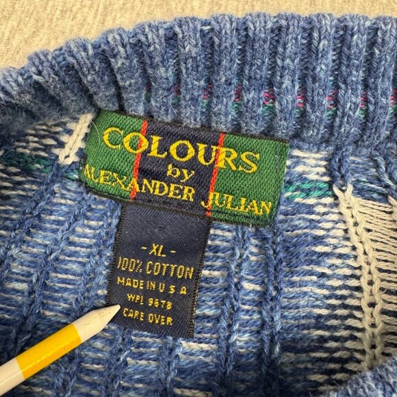 Vtg Colours by Alexander Julian 3D Square Mens XL Cable Knit Sweater Biggie USA - Picture 11 of 12
